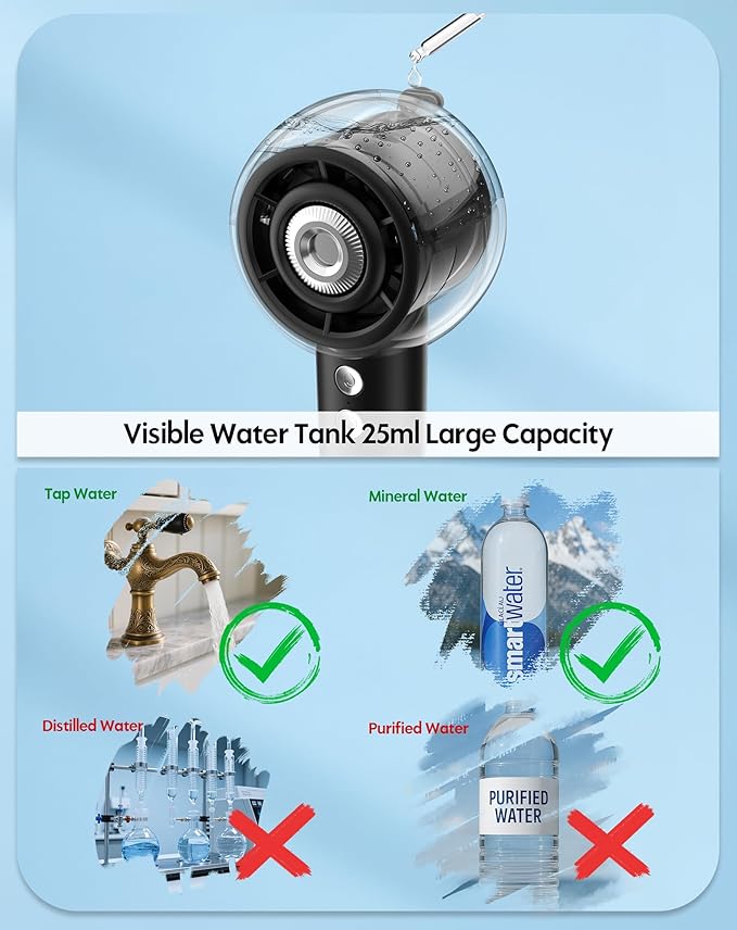 Portable Misting Fan, Handheld Turbo Fan with Mist, 6000mAh Battery Rechargeable Personal Fans Mister 4-Speed, 25ml Water Spray Tank, Gifts for Women Men Home Office Travel Outdoor Camping