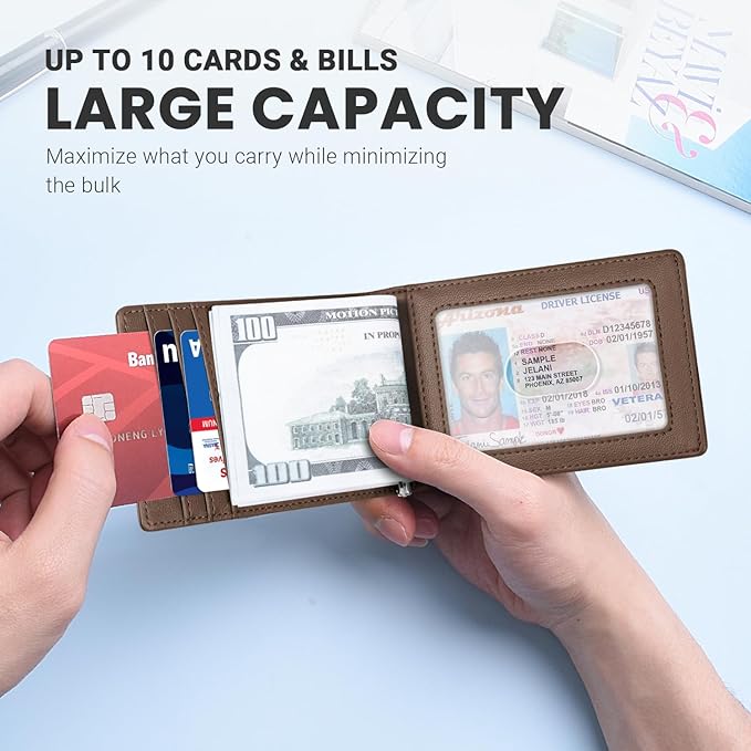 Zitahli Wallet for Men-6 Slots ID Window-Mens Wallets-Slim Wallet Classic Spring Money Clip RFID Blocking-Gift for Men