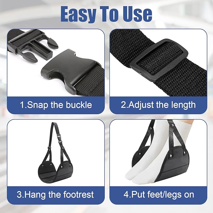 2pc Travel Foot Hammock – Portable Hanging Foot Rest for Airplane, Train, Office & Home – Adjustable Strap, Comfortable & Ergonomic Leg Support for Long Flights, Swollen Feet Relief