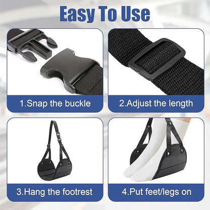 2pc Travel Foot Hammock – Portable Hanging Foot Rest for Airplane, Train, Office & Home – Adjustable Strap, Comfortable & Ergonomic Leg Support for Long Flights, Swollen Feet Relief