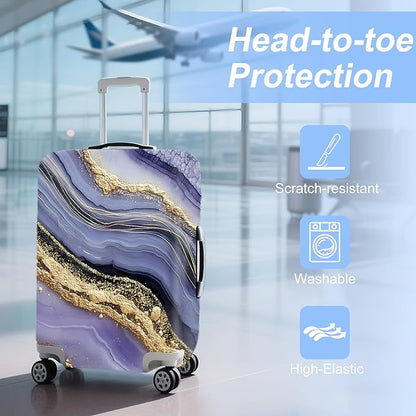 FOREVER QUEEN Luxury Golden Purple Marble Luggage Cover Suitcase Protector Suitcase Cover Anti-Scratch,Stretchable Bag Cover Washable Durable Polyester