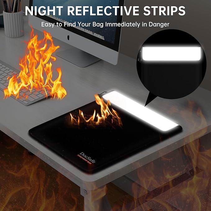 DocSafe Fireproof Document Bag (5200℉) with Fireproof Organizer Travel Case,Heat Insulated Fire＆Water Resistant 8 Layers Safe Money Bag Storage for Important Documents,Cash,Power Bank,Valuables,Black