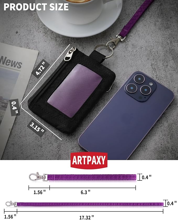 Minimalist Wallet For Mens Womens, Keychain RFID Blocking Zipper Small Wallet with ID Window 2 Lanyards,Water Resistant Travel Cash Card Coin Case Boys Girls