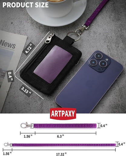 Minimalist Wallet For Mens Womens, Keychain RFID Blocking Zipper Small Wallet with ID Window 2 Lanyards,Water Resistant Travel Cash Card Coin Case Boys Girls