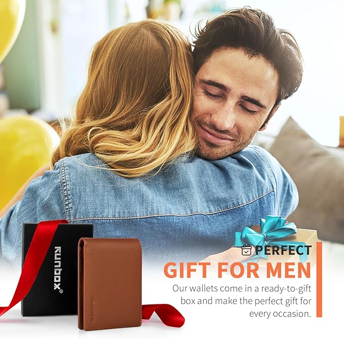 Genuine Leather Wallet for Men 12 Cards Mens Wallet Bifold Rfid Blocking with 2 ID Windows Card Holder Wallet with Gift Box