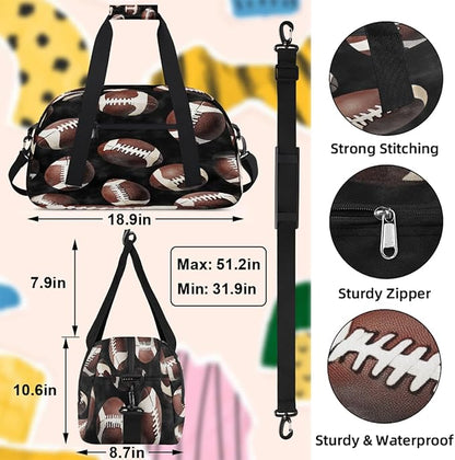 Kids Duffle Bag Girls Boys Footballs Rugby Ball Sports Weekender Overnight Bag,Lightweight Duffel Bags for Traveling Gym Sport Dance