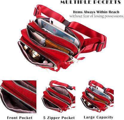 Extra Large Fashion Fanny Pack for Men Women, Waist Bag for Waterproof Hiking Running Biking Gym Outdoor Sports Travel Belt Bag (Red)