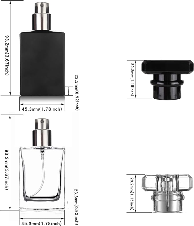 Liquid Perfume Bottles Empty Glass 30ml Portable Square Atomizer Bottle Transparent Refillable for Eau De Toilette - 8 Pack (Clear and Black)