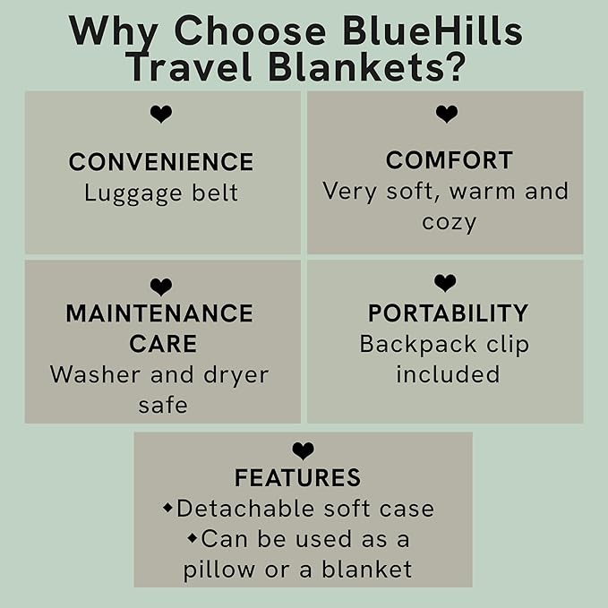 BlueHills Travel Blanket Pillow Compact Lightweight Pocket Size Airplane Traveling Essential Flight Trip Throw in Bag Portable Case Plane Accessory Navy Blue L04