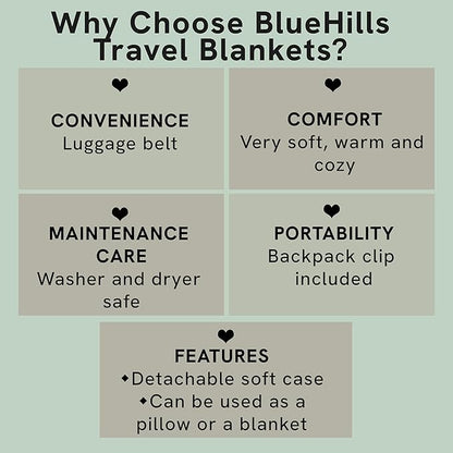 BlueHills Travel Blanket Pillow Compact Lightweight Pocket Size Airplane Traveling Essential Flight Trip Throw in Bag Portable Case Plane Accessory Teal Blue L03