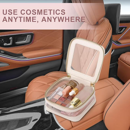 Pinkmik Clear Small Makeup Bag Mini Cosmetic Makeup Case & Toiletry Bag with Zipper,Cute Purse Organizer,Car Essentials for Women (Beige, MINI-2)