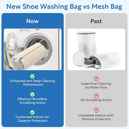 Shoe Bag for Washing Machine, Sneaker Cleaning Bag 2 PCS Set Pearl White, Fluffy Fiber Inside, Large Size Shoe Washing Machine Bag, 360 Laundry Bag for Tennis Gym Running Trainers Hiking