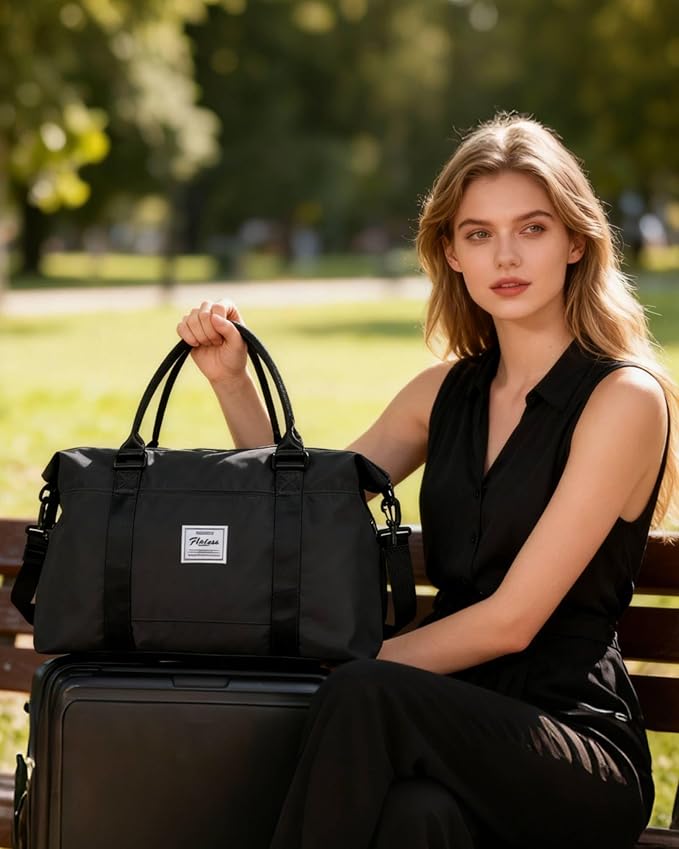 Large Gym Bag for Women Carry on Duffel 18 x 14 x 8 inches Spirit Airlines Travel Essentials Bag Weekender Space Saver Clothes Vacuum Storage Bags with hand pump,Duffle Hospital Luggage backpack Black