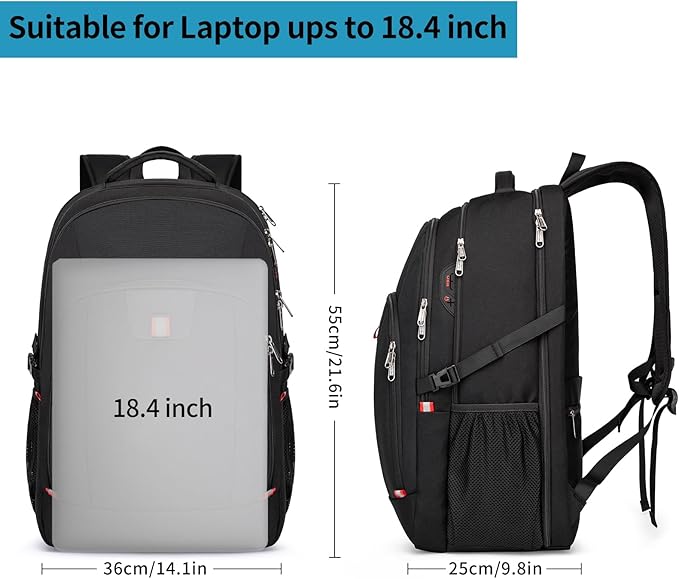 Della Gao Travel Laptop Backpack, 18.4 inch Extra Large Backpack for Men and Women, 45L Capacity Business Computer Back Pack (Black Blue, 18.4 Inch)