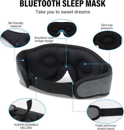 Sleep Mask with Bluetooth Headphones,3D Sleep Mask Wireless Music Eye Mask for Side/Supine Sleepers, with Slim Stereo Speakers,Bluetooth Sleep Headphones,Perfect for Sleeping,Gifts for Women/Men Grey