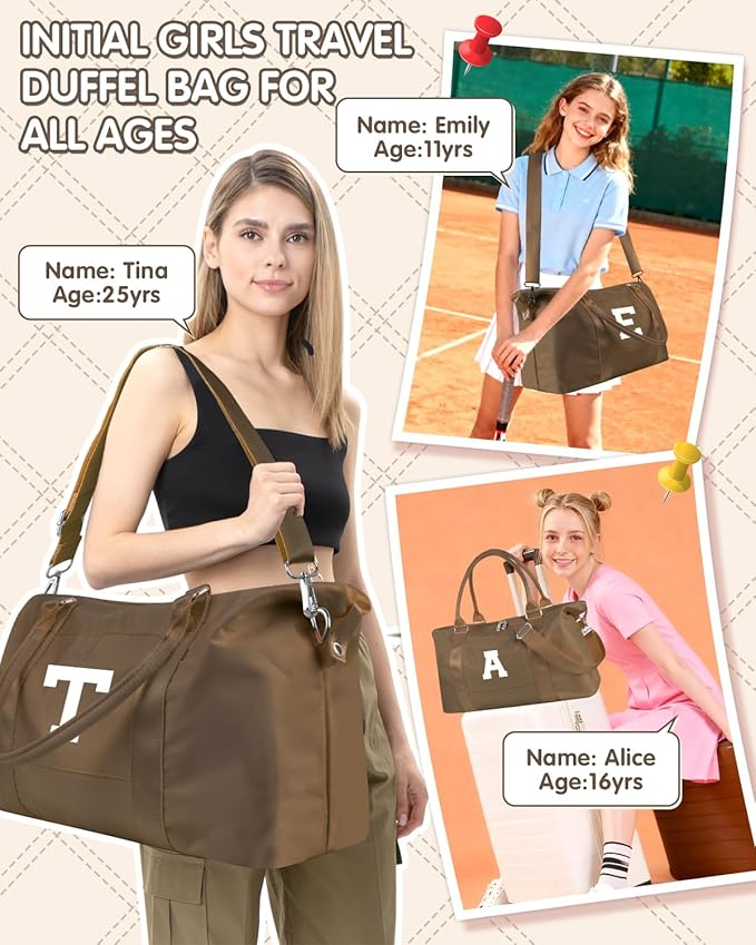 Birthday Graduation Gifts for Daughter,Initial Travel Duffel Bag Sports Gym Bag for Girls Teen Kids Birthday Gifts,Personalized Weekender Bag Carry On Tote Bags Cute Overnight Bag for Women(Brown, Z)
