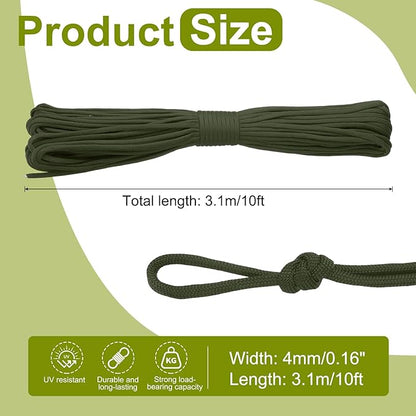 uxcell 4mm Nylon Rope, 10ft Portable Clothesline for Luggage and Backpack Tie Downs, Hanging Clothes, Swings, Camping and Mountaineering Tie Downs, Green