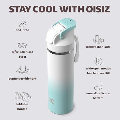 OISIZ Insulated Water Bottle 24 oz with 2 in 1 Spout and Straw Lid,One Click Safety Lock,100% Leakproof,Keep Cold 24H,Vacuum Stainless Steel Water Bottle for School,Travel and Sports,Dishwasher Safe
