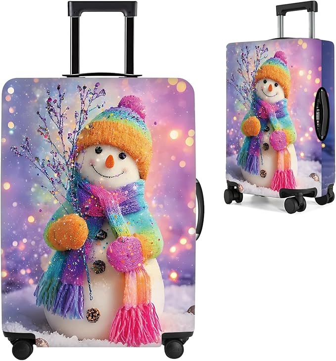 Colorful Snowman Luggage Cover – Christmas Suitcase Protector, Stretchable Waterproof Travel Luggage Sleeve,M