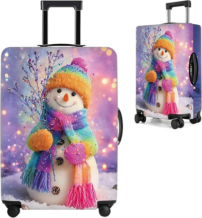 Colorful Snowman Luggage Cover – Christmas Suitcase Protector, Stretchable Waterproof Travel Luggage Sleeve,S