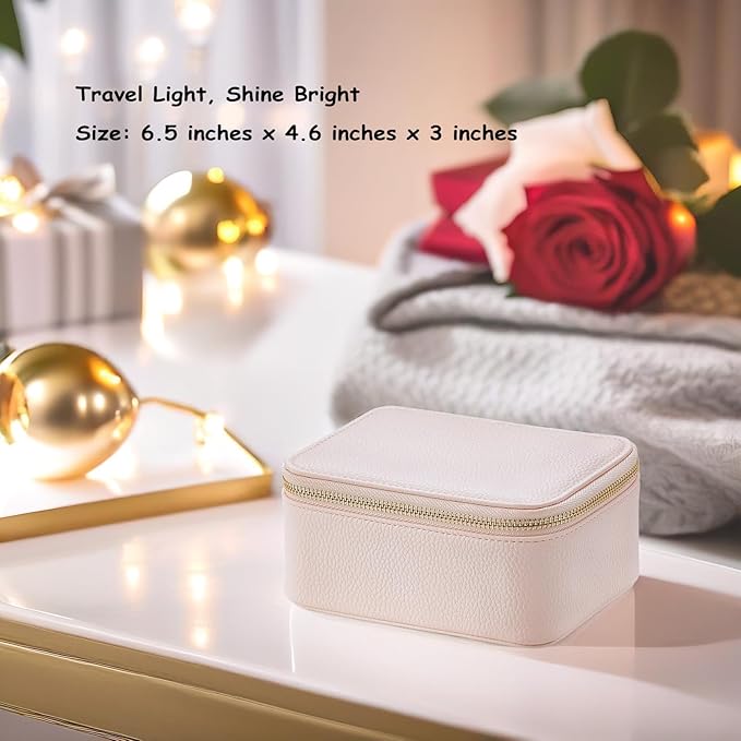 Vlando Travel Jewelry Box Organizer - 8 Small Velvet Zipped Pouches Pockets for Jewelries Necklaces Rings Earrings Sorting Storage, Rosy Mauve