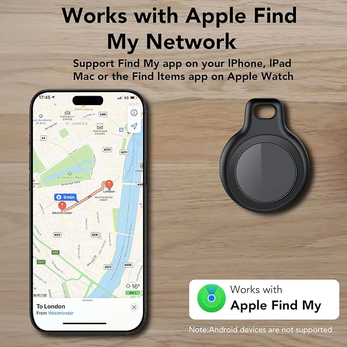 Bluetooth Tracker Tag for Apple Find My (iOS Only), GPS Tracker with Replaceable Battery, Item Finder for Keys, Luggage Tracker and Wallet Tracker, Suitable for Indoor & Outdoor Use, 4-Pack Black
