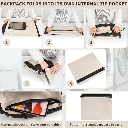 Laundry Bag Backpack with 3 Sizes Mesh Wash Bags and Shoulder Straps Foldable Clothes Hamper Bag with Drawstring Closure for College, Apartment, Laundromat (Grey)