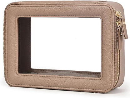Aveniee Clear Makeup Bag Organizer,Large Travel Toiletry Bag for Women, Waterproof Cosmetic Pouch with Zippers,Car Organizers and Storage,Taupe