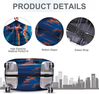 ANNA QUEEN Tropical Sunset Luggage Cover, Vibrant Beach & Palm Tree Design, Stretchable Washable Suitcase Protector for 28–30 Inch Travel Luggage