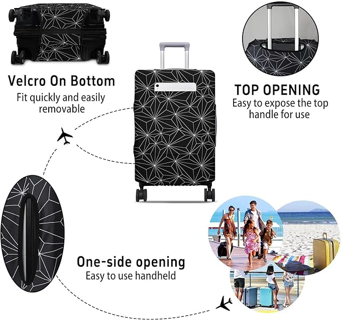 Black Polygonal Travel Luggage Cover, Travel-Themed Suitcase Protector Stretchable, Washable Travel Suitcase Cover (XL for 29-32 Inch Luggage)