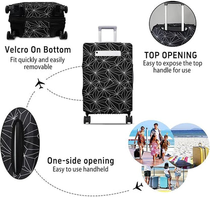 Black Polygonal Travel Luggage Cover, Travel-Themed Suitcase Protector Stretchable, Washable Travel Suitcase Cover (XL for 29-32 Inch Luggage)
