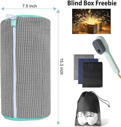 2Pcs Shoe Washing Machine Bag, Durable Laundry Shoe Bag for Washing Machine, Fluffy Fibers 360° Cleaning, Includes Liquid Shoe Brush & Travel Dust Bag, Ideal for Sneakers & Gym Shoes (Gray)