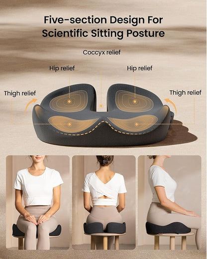 ProtoArc Seat Cushion, Office Chair Cushion for Sciatica, Coccyx Cushion, Ergonomic Memory Foam Seat Cushion for Car, Home, Pressure Relief Pad for Hip, Tailbone, All Day Comfort - Dark Gray
