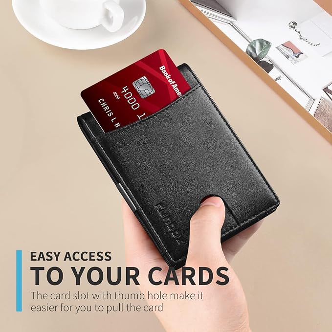 RUNBOX Money Clip Slim Wallets for Men RFID Blocking 11 Card Holder Minimalist Small Leather Bifold Men's Front Pocket Wallet Gift Box
