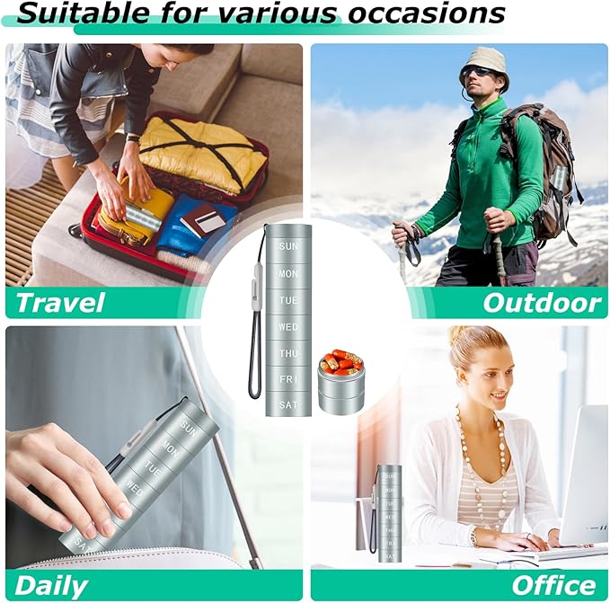 Aluminium Travel Pill Organizer,Weekly Metal Pill Case,Pill Holder, Moisture Proof Waterproof Daily Pill Box 7 Day, Large Pill Container to Hold Vitamins,Medication,Supplements 【Light Blue】
