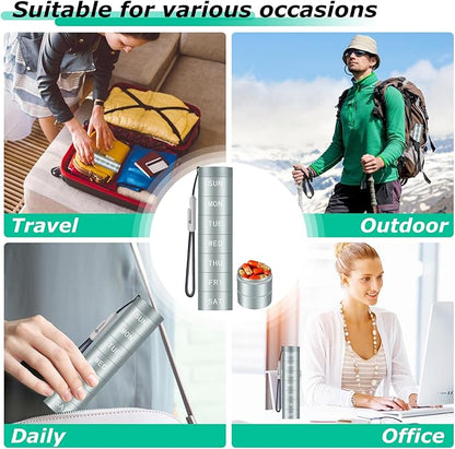 Aluminium Travel Pill Organizer,Weekly Metal Pill Case,Pill Holder, Moisture Proof Waterproof Daily Pill Box 7 Day, Large Pill Container to Hold Vitamins,Medication,Supplements 【Light Blue】