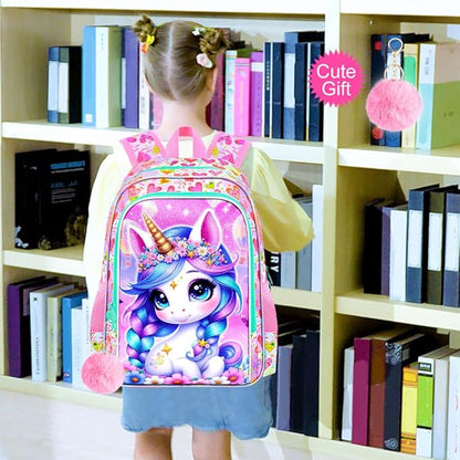 WZLVO 3PCS Kids Backpack for Girls, Unicorn Dinosaur Animal Prechool Elementary Kindergarten School Bookbag with Lunch Box