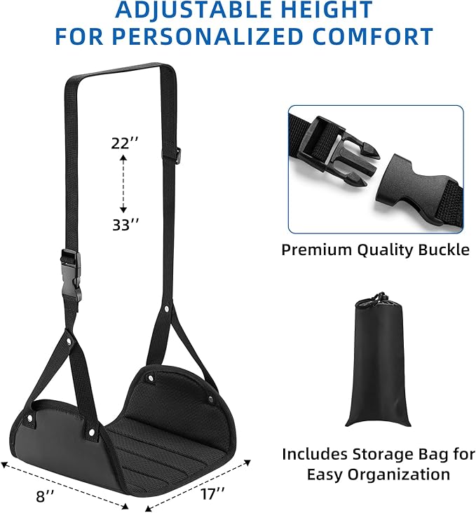 2-Pack Airplane Foot Hammock for Plane Travel – Adjustable Leg Rest Foot Hammock with Metal Buckles – Lightweight Travel Foot Rest for Airplane, Train, Bus and Car