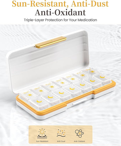 Zoksi Am Pm Pill Organizer 7 Day, Weekly Pill Box 2 Times a Day, Medicine Pill Organizer with Separate Compartment, Travel Pill Case Dispenser Portable for Vitamins, Fish Oils, Medicines(White)