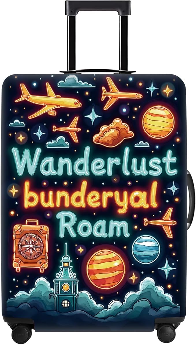 World Map Luggage Cover – Stylish and Durable Travel Suitcase Protector for Wanderlust Enthusiasts and Globe-Trotters, Fits 32"-34" Suitcase,XL