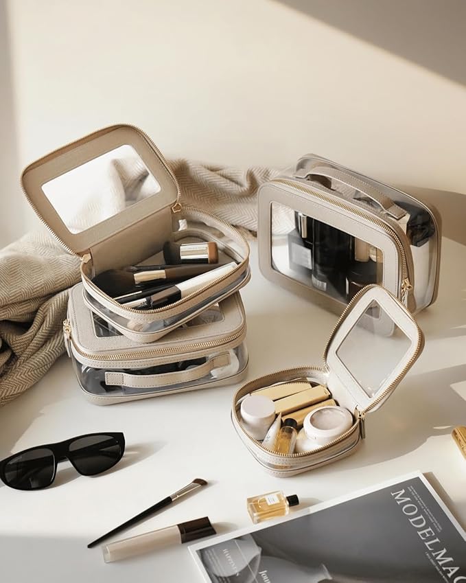 4 Pcs Clear Cosmetic Bag Set for Women Makeup Bag with Handle, Travel Toiletry Bag Transparent Cosmetic Case Portable Make Up Organizer Bag for Essentials