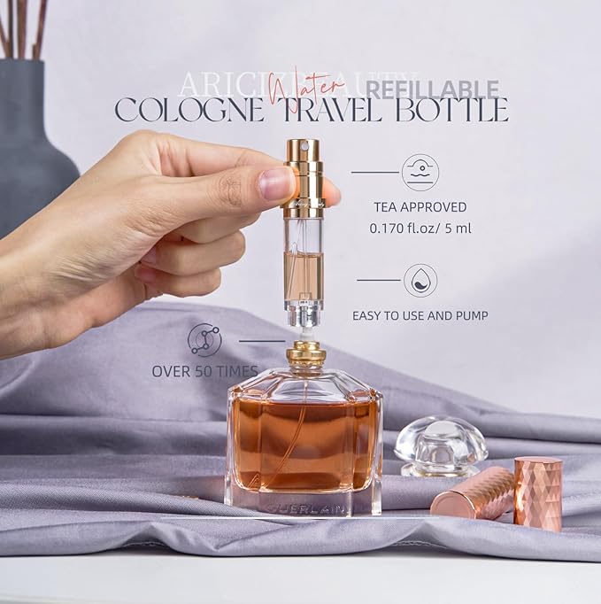 Travel Refillable Perfume Atomizer 0.17fl.oz/5ml. Cologne Pocket Recyclable Portable Sprayer Bottle. Mini Scent Pump Case Dispenser Perfume Container (ROSE+BLACK)