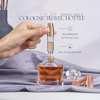 Travel Refillable Perfume Atomizer 0.17fl.oz/5ml. Cologne Pocket Recyclable Portable Sprayer Bottle. Mini Scent Pump Case Dispenser Perfume Container (ROSE+BLACK)