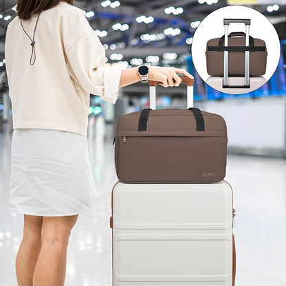 Kono Travel Duffel 20L Under Seat Carry-On Sports Tote Gym Weekender Overnight Bag - Brown, 15.75"x9.84"x7.87"