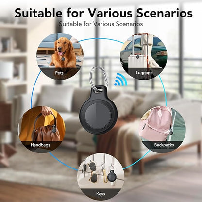 Bluetooth Tracker Tag for Apple Find My (iOS Only), GPS Tracker with Replaceable Battery, Item Finder for Keys, Luggage Tracker and Wallet Tracker, Suitable for Indoor & Outdoor Use, 4-Pack Black