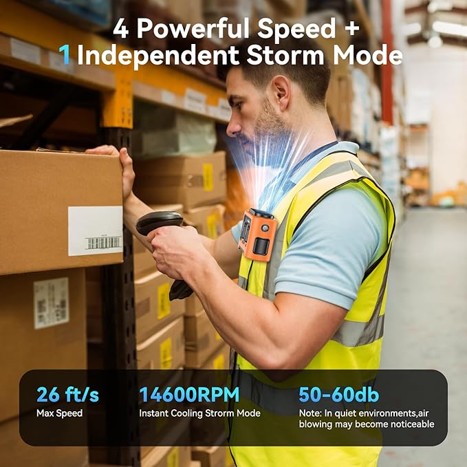 AMACOOL 14500mAh Portable Waist Fan, Strong Wind Power for Full Body Cooling Shirt Fan, 5 Speed Wearable Belt Clip on Fans, Battery Operated Personal Neck Fan for Outdoor Work Camping Travel