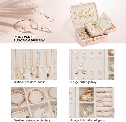 Large Jewelry Travel Case, Jewelry Case for Necklaces Large Jewelry Case Jewelry Box for Women Girls. (Pink)