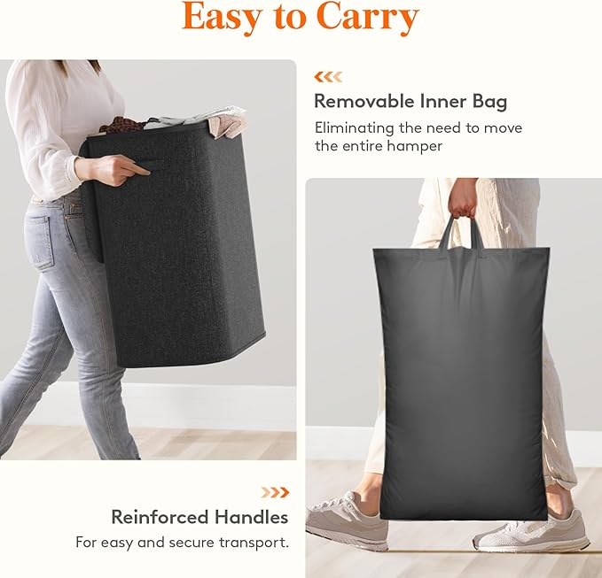 Lifewit 85L Laundry Basket with Lid, Large Laundry Hamper with Plastic Handles and Removable Bag, Foldable Tall Dirty Clothes Hampers for Laundry for Laundry Room, Bedroom, Bathroom, Dorm, Dark Gray