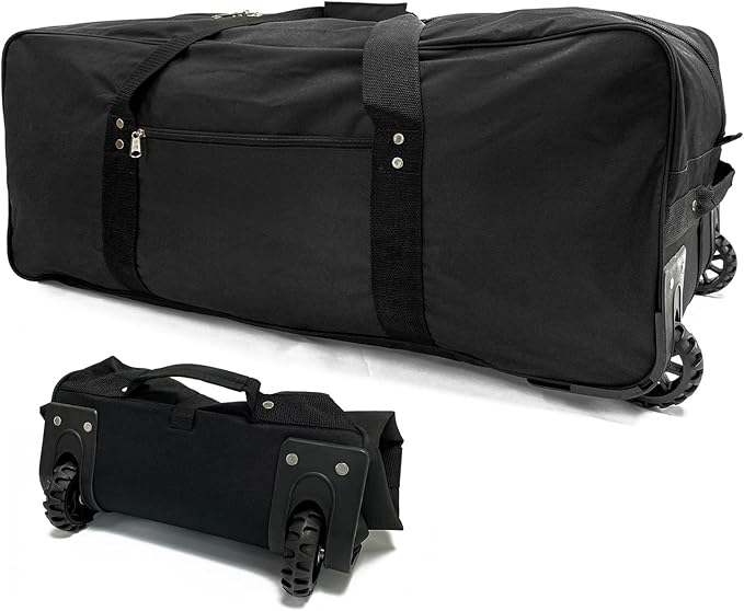 36" Huge Bag with Wheels Extra Large Foldable Duffel Bag Collapsible Rolling Travel Bag Heavy-Duty Cargo Duffle for Travel, Camping & Moving, Water-Resistant 600D Oxford, Black