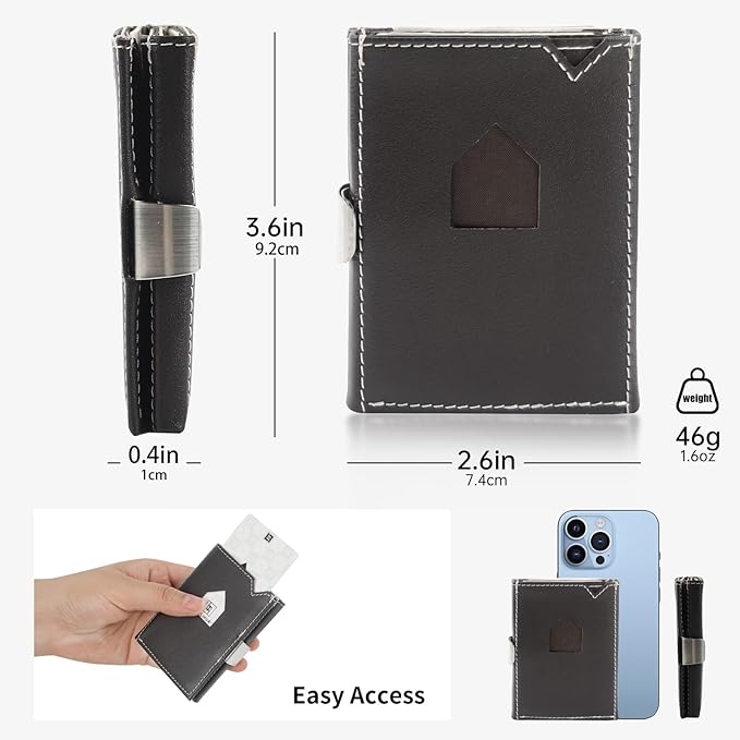 Men's Wallet, Genuine Leather RFID Blocking Slim Money Clip Wallet Minimalist Front Pocket Tri-Fold Money Clip Credit Card Holder with Present Box Black Brown
